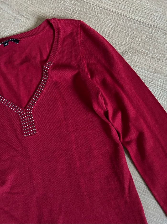 Pull rouge à manches longues avec strass Morgan taille XS TBE - photo numéro 9