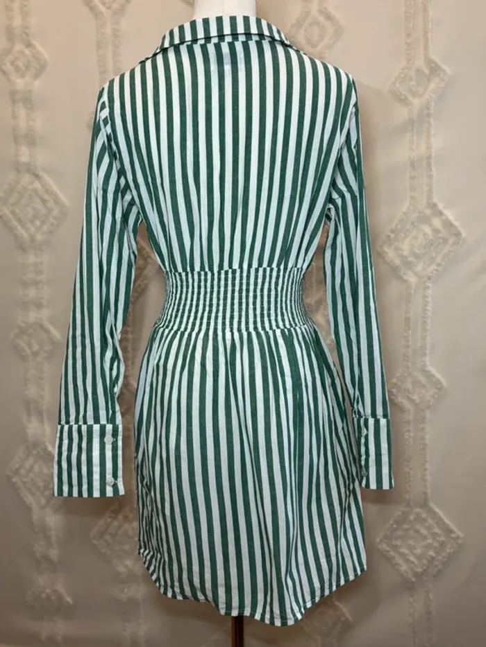 Robe chemise rayée verte Les canebiers – Taille 36, col V, effet cintré - photo numéro 2