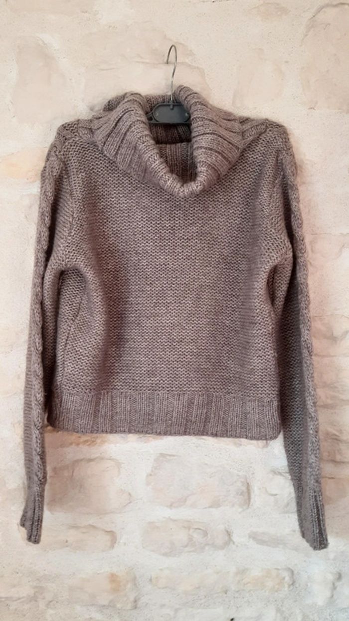 Pull mohair col roulé brun effet tricot - photo numéro 4