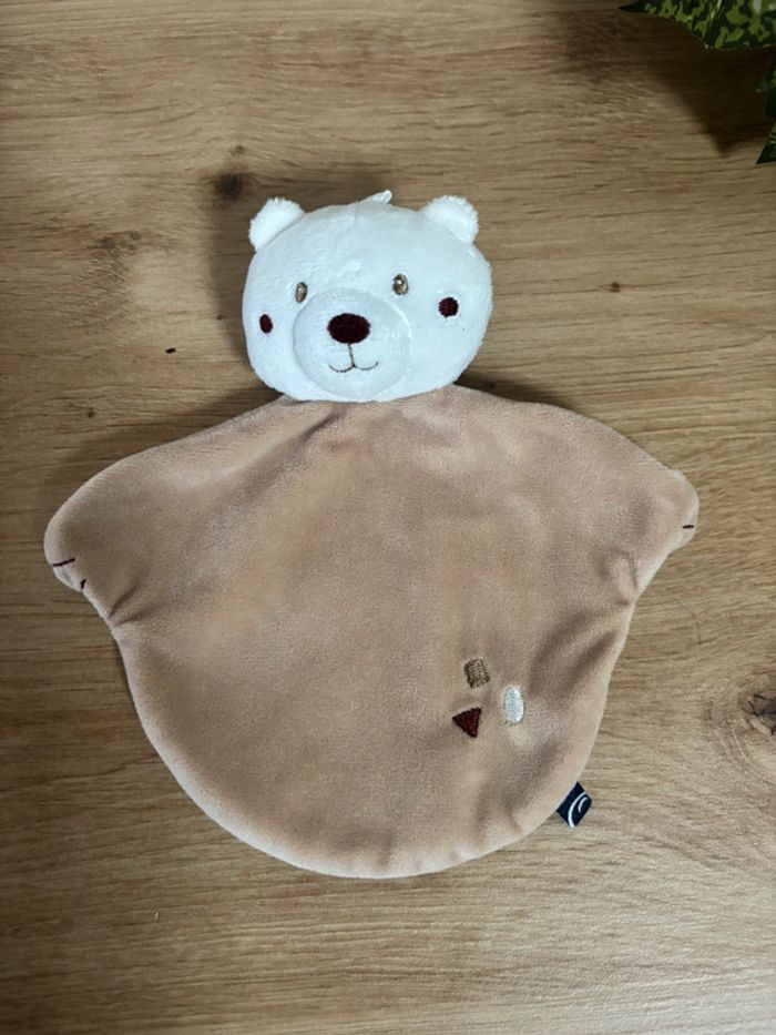 Doudou plat ours marron blanc sucre d orge état neuf