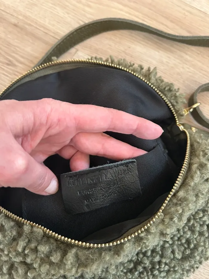 Made in italy sac banane en mouton vert kaki avec 2 bandoulière - photo numéro 11