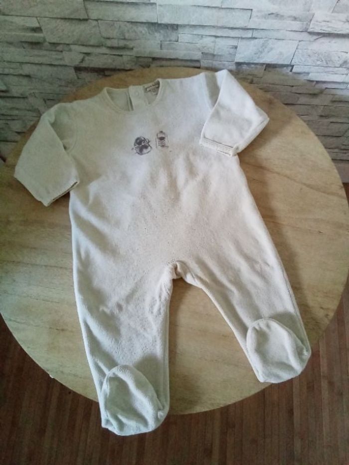 Babygro mixte crème en velours avec motif Grain de Blé 6 mois