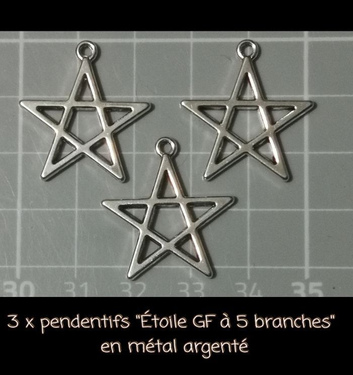 3 x pendentifs GF "Étoile à 5 branches - pentagramme" en métal argenté