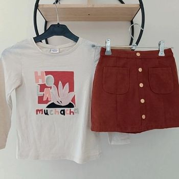 6 ans ensemble teeshirt tape a l'oeil et jupe Gémo