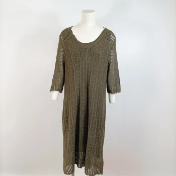 Robe kaki ajourée en maille crochet style bohème avec fond de robe intégré – T.M estimée A923