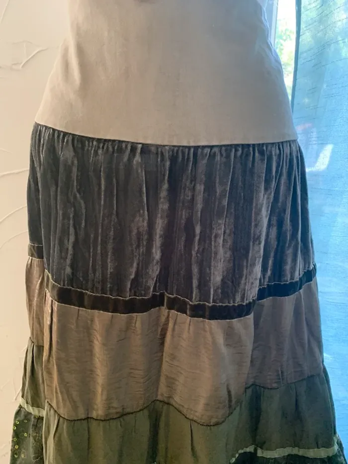 Jupe longue vintage Miss Modas a volant taille M taille L vert kaki à volant - photo numéro 4