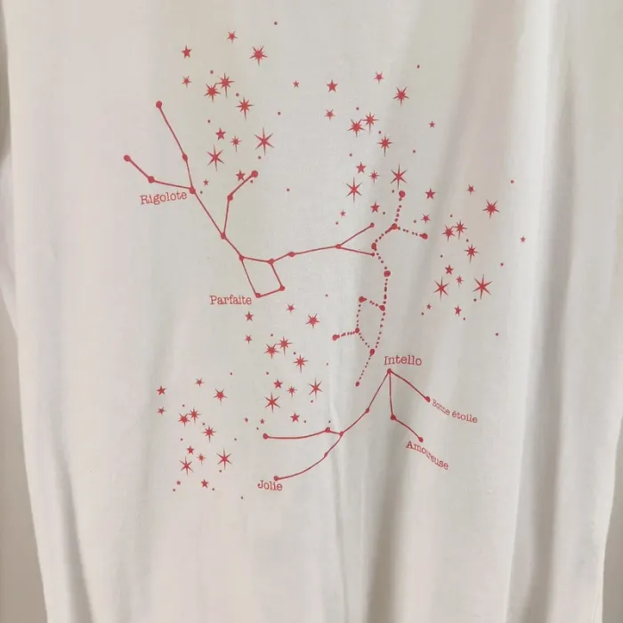 T-shirt blanc motif constellation rouge coupe droite taille M cotonA1375 - photo numéro 2
