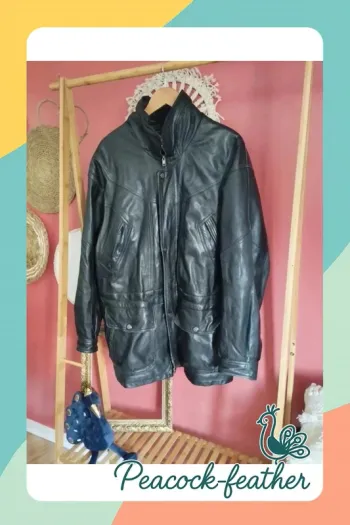 Veste cuir véritable homme noir 56