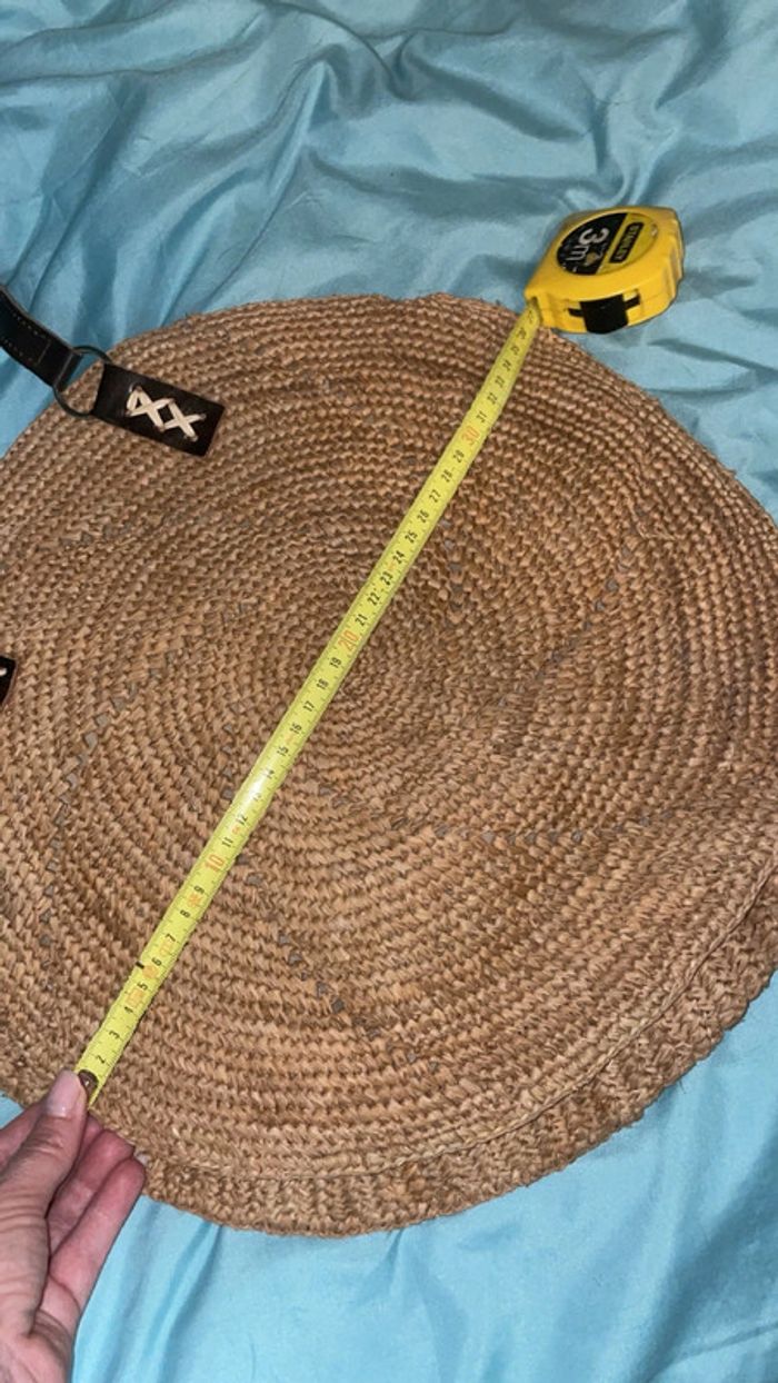 Sac Rond Neuf en Paille Tressée avec Anses en Cuir Véritable - photo numéro 7