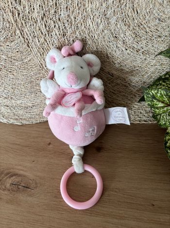 Doudou boîte à musique souris rose blanc doudou et compagnie