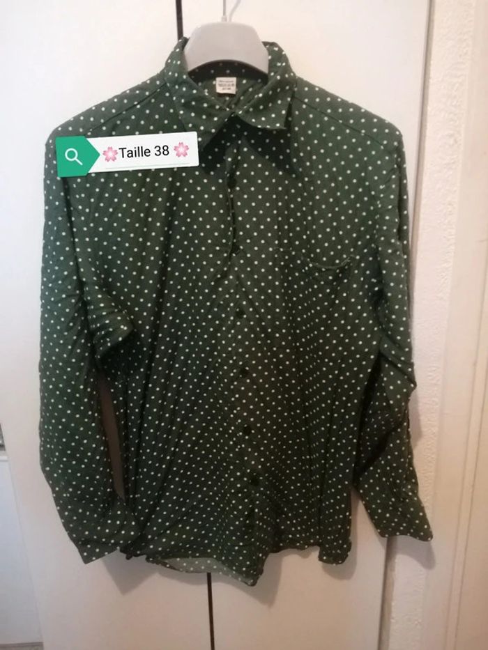 🌸👍Pin up 👍Chemise pois blancs Taille 38 🌸