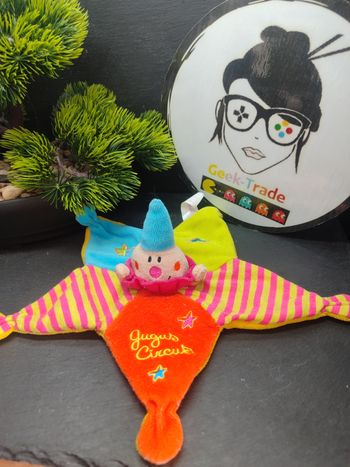 Doudou plat étoile clown Gugus Circus Augusta du bay grelot orange Rayé Étoile