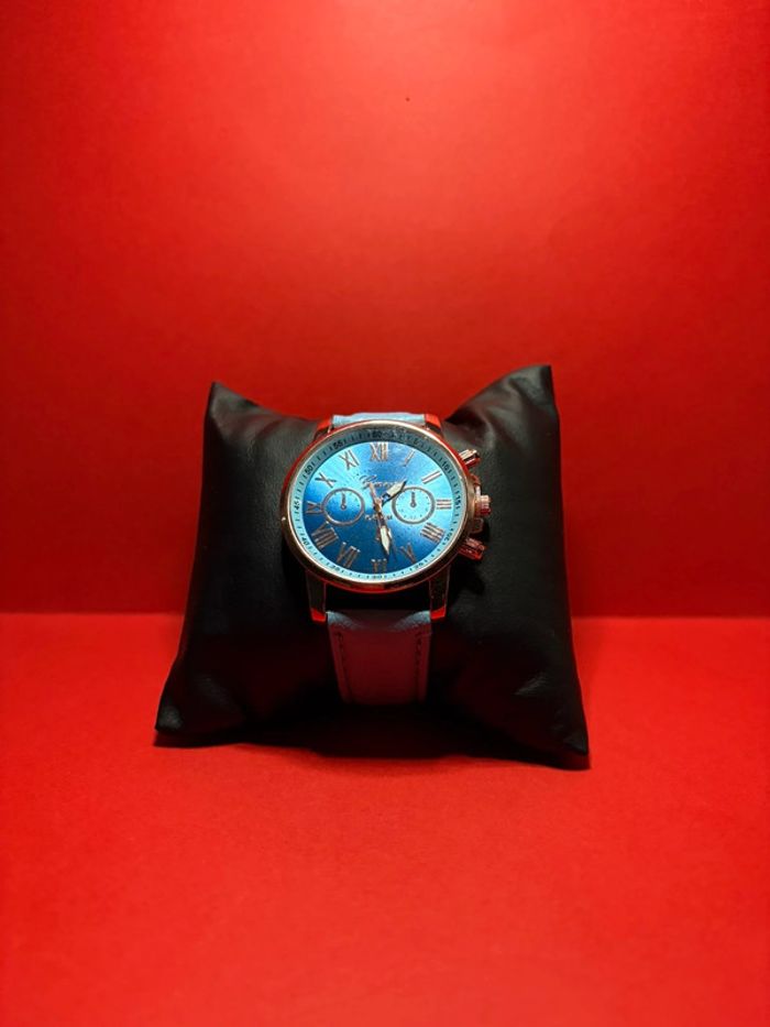 Montre "Geneva" Quartz cuir couleur bleu pour Femme élégante, bracelet personnalisable - photo numéro 2