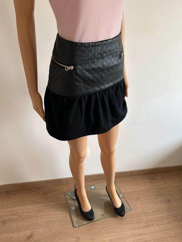 Jupe courte noire bi matière Morgan taille 34 TBE - photo numéro 2