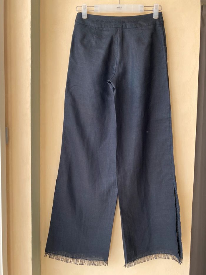Pantalon fluide en lin noir brodé Motivi vintage - photo numéro 4