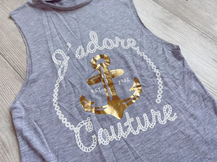 Débardeur gris avec dessin dorée femme Neuf - photo numéro 4