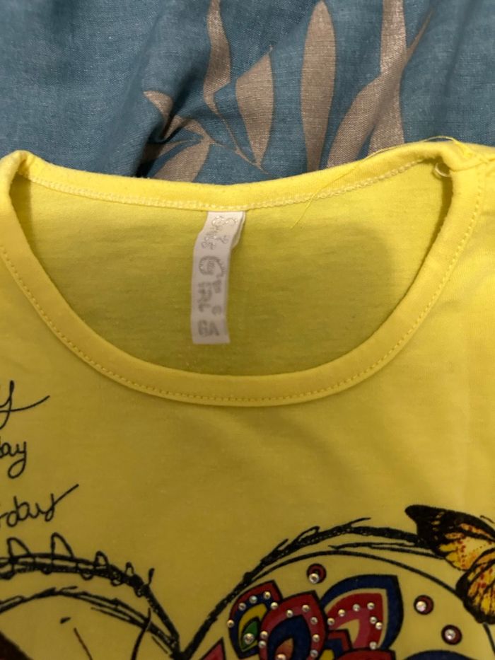 Tee shirt cœur papillon jaune 6 ans single girl - photo numéro 2