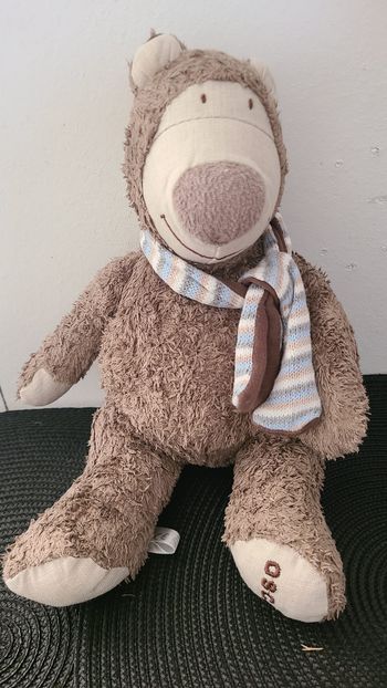 Doudou Peluche Ours Marron Beige Echarpe Rayée Oscar J-Line