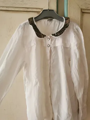 Chemise blanc col strass enfant fille Tape à l'œil