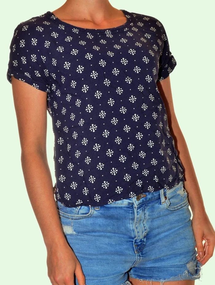 tshirt coupe basique bleu marine motif blanc col rond taille 34 - photo numéro 2