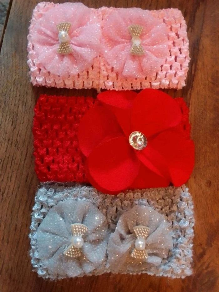 Lot bandeau bébé fille paillettes, strass et perles