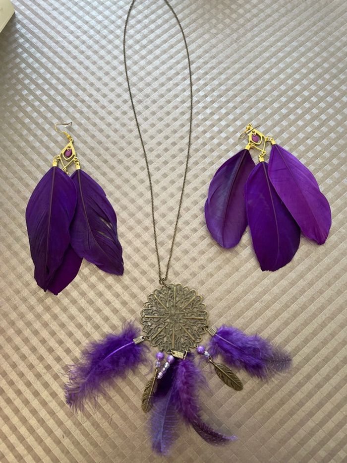 Ensemble collier /boucles d oreilles plumes - photo numéro 2