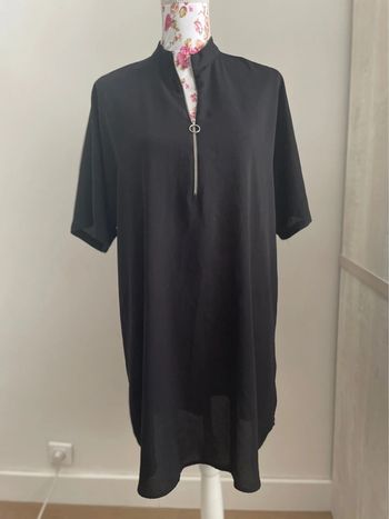 Robe droite fluide col Mao noir