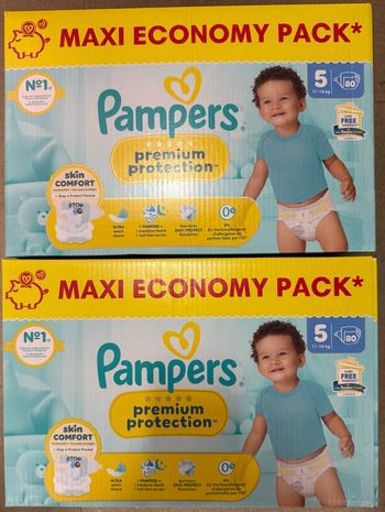 2 cartons de 80 couches Pampers Premium Taille 5