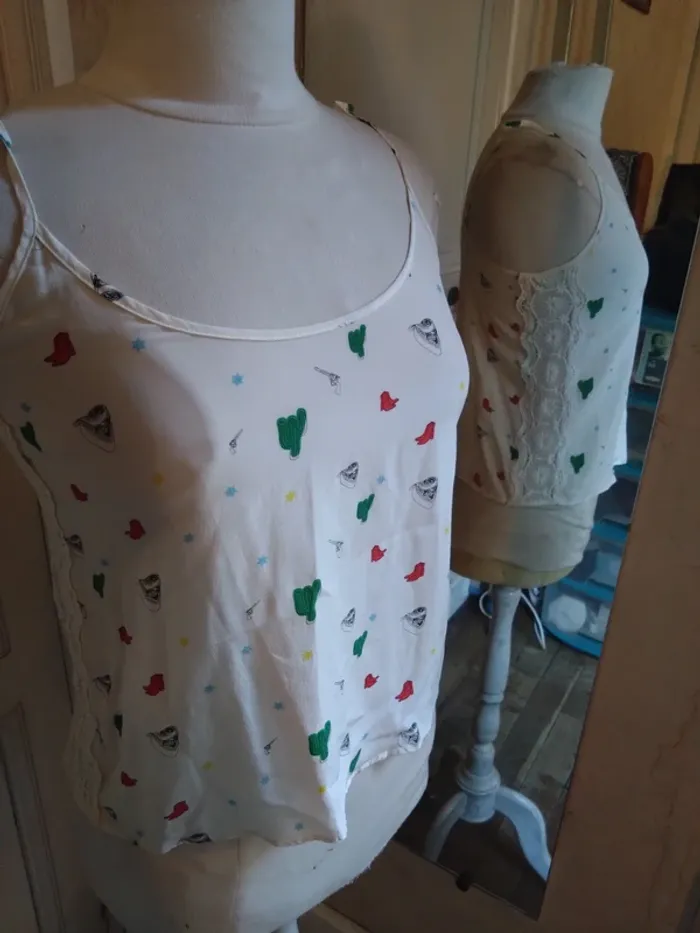 Débardeur / Caraco Bel Air T1 36 100% soie dentellesbohème - photo numéro 2