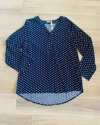 Blouse fluide marine à pois blanc T42 /XL
