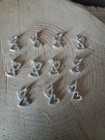 Lot de 11 breloques pendentifs double coeur argenté 