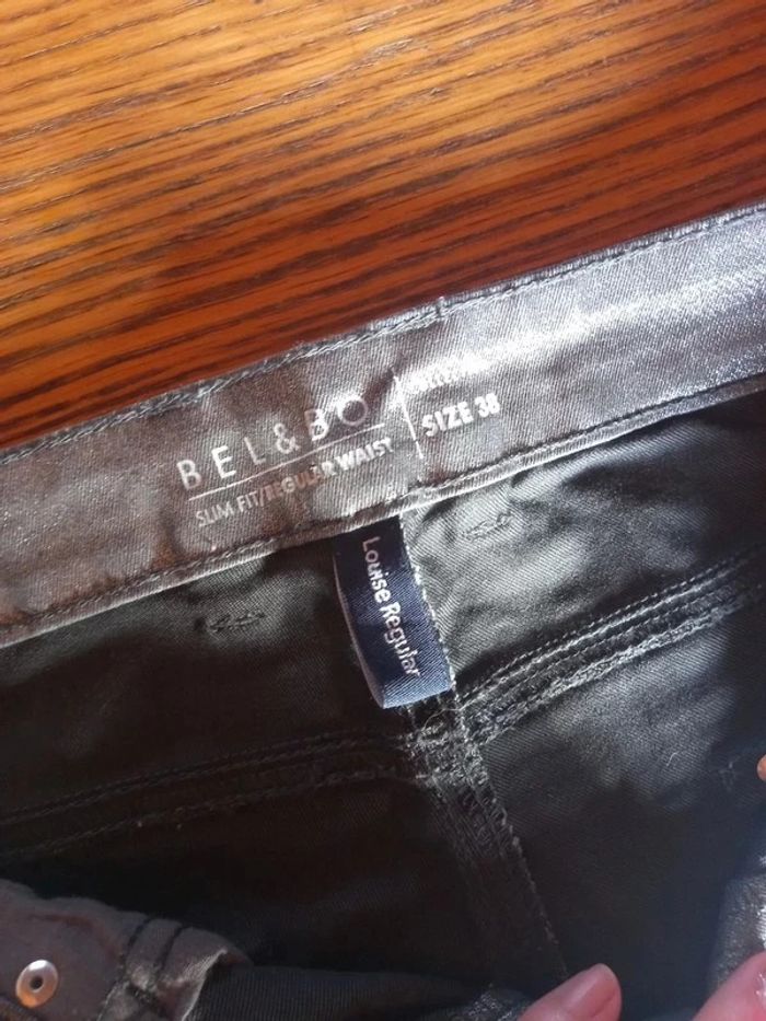 Pantalon slim fit/regular waist gris pailleté argenté - photo numéro 4