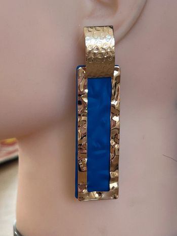 Boucles d’oreilles bleu et doré rectangle