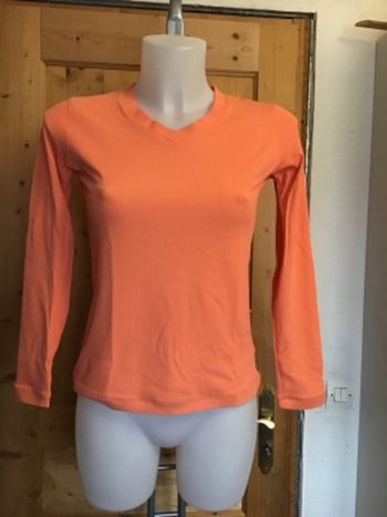 Top orange manches longues col V vintage 90s made in EEC Elisabeth de Senneville