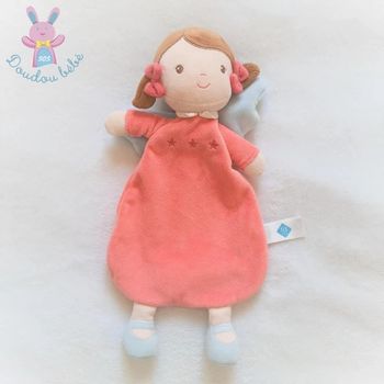 Doudou plat Poupée ange rose ailes bleu TEX