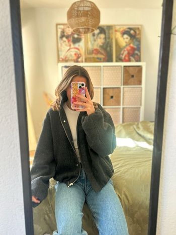 Bomber élégant effet brossé à col cheminée anthracite Asos design gris taille S