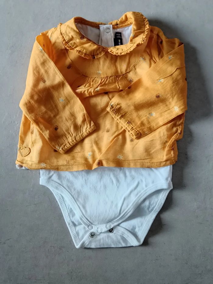 Body blouse 2 en 1 jaune abeilles et fleurs  6 mois sergent major