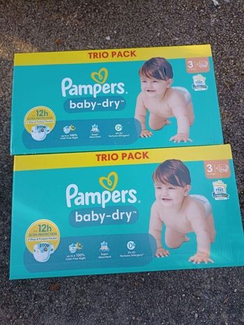 2 cartons de couches Pampers baby-dry T3 taille 3 trio Pack (312 couches)