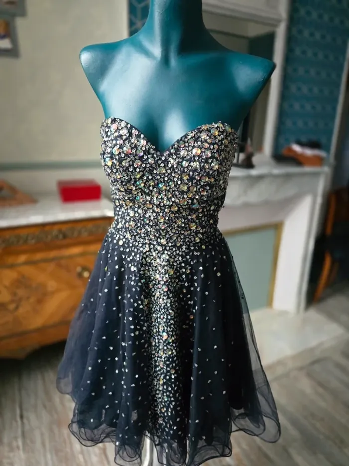 Robe de soirée Corizzi Paris bleu et strass