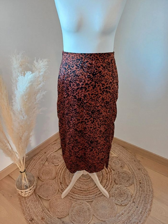 Jupe mi-longue marron à imprimé Léopard Costes taille M/L 38/40