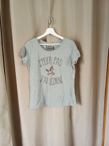 T-shirt gris motif licorne taille L Le Fabuleux Shaman