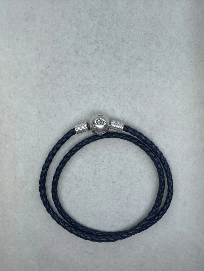 Bracelet Pandora Authentique en cuir Bleu marine 36 cm Fermoir boule - photo numéro 2