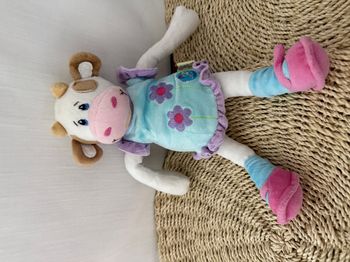 Doudou Peluche Vache Blanc Violet Bleu Rose Robe Fleur Bestever