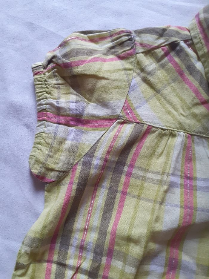 Chemise manches courtes à carreaux pistache, rose, kaki et blancs avec fines lignes argentées - photo numéro 4