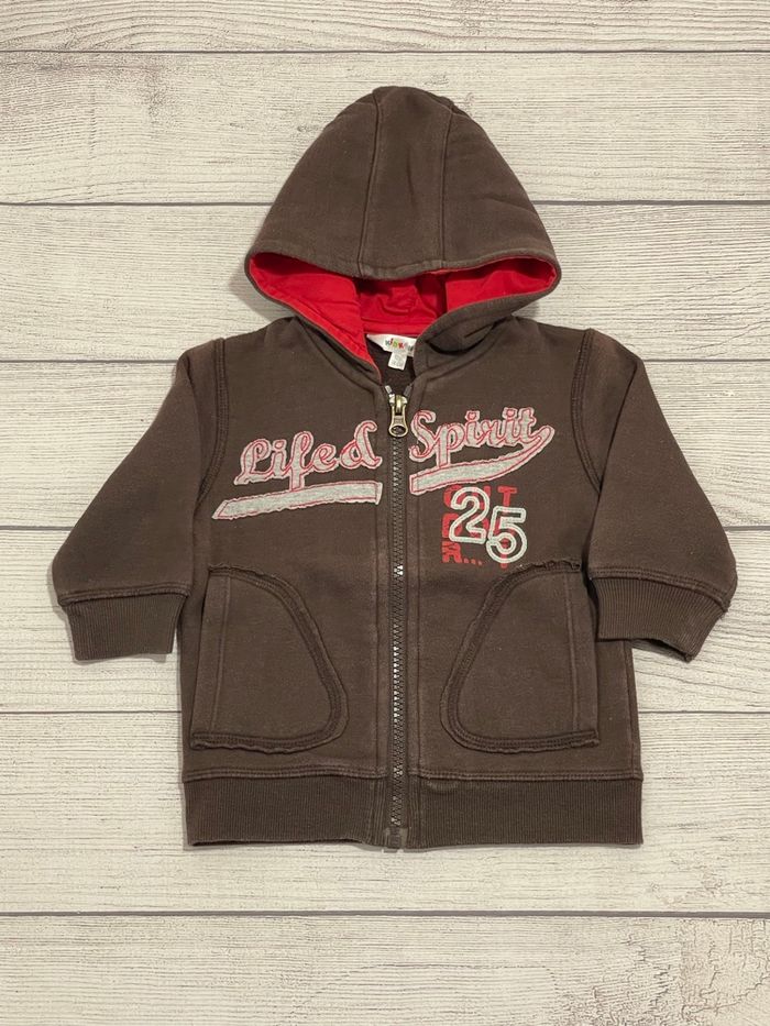 Kiabi - Sweat zippé - marron et rouge - 12 mois - photo numéro 2