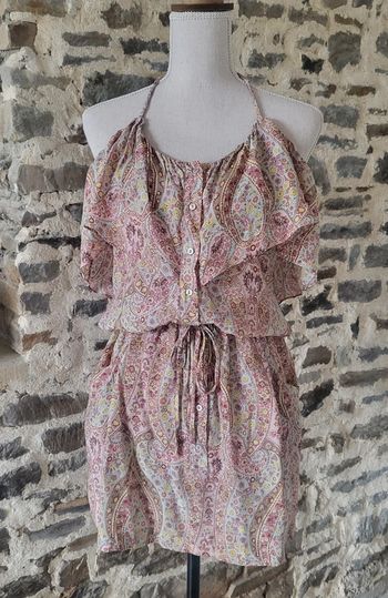 Robe imprimé cachemire rose jaune dos nu Zara Taille M ou 38