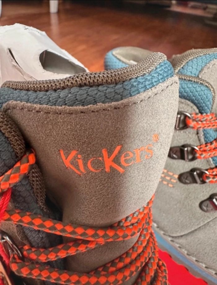 NEUF Chaussures hautes de sport marche randonnée Kickers Kicknature kaki orange 32 - photo numéro 3