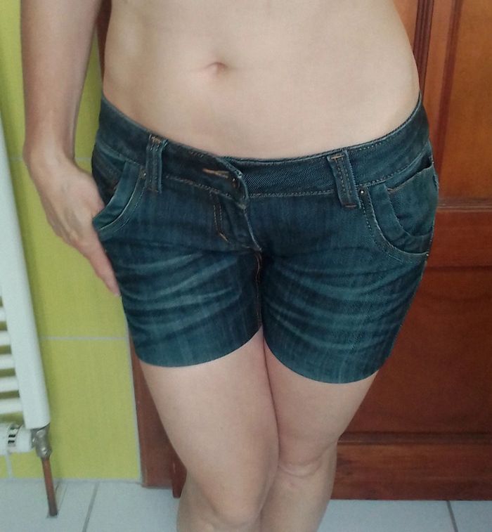 Short en simili jeans femme bleu Cherry - photo numéro 2