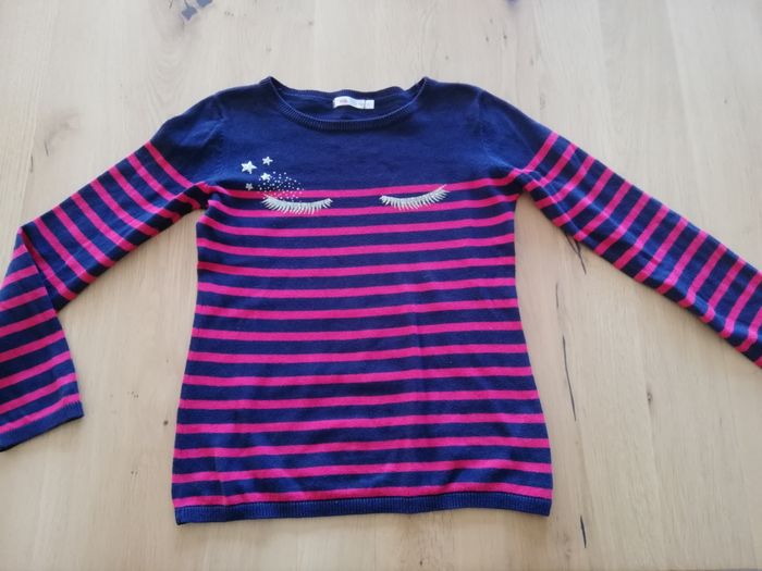 10 ans fille pull gemo type marinière marine et fushia