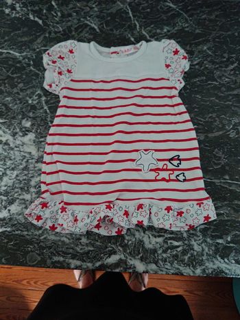 Robe à rayures blanche et rouge t. 9 mois Babybol